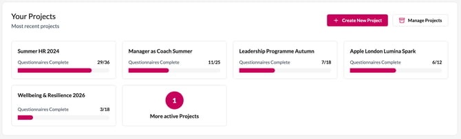A screenshot image showing the Most Recent Projects section of the new dashboard