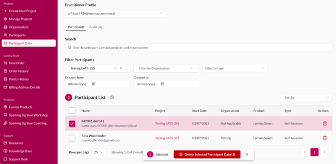 A screenshot of the new Participant Data Management tool