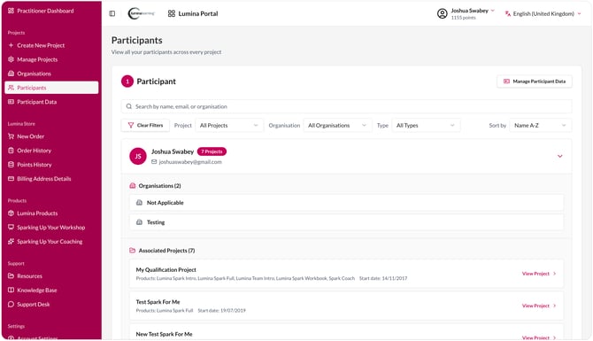 A screenshot image showing the updated Participants page